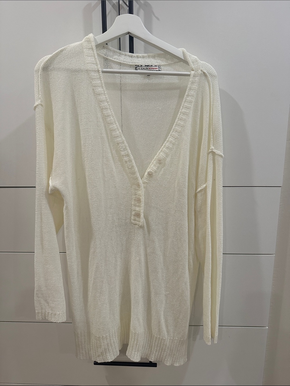 Cream V-Neck Button Knit Sweater